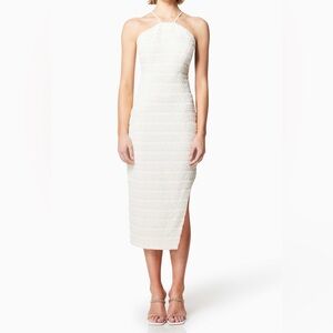 ELLIATT Ravish Textured Stripe Open Back Dress in White Ivory